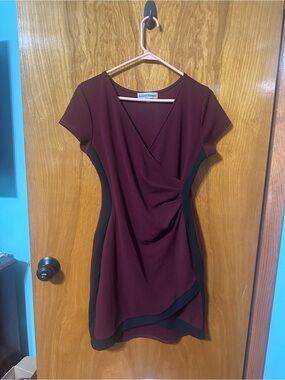 Almost Famous Burgundy Mini Dress with Black Panels